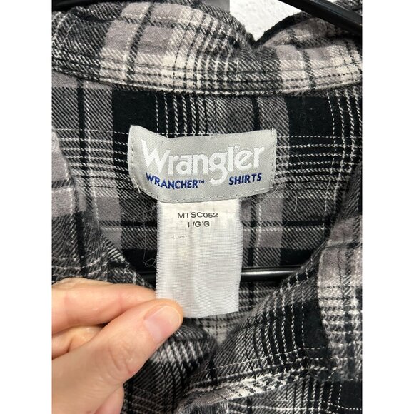 Wrangler Plaid Flannel Shirt Black White Long Sleeve Pearl Snap Buttons Sz L - Picture 5 of 7